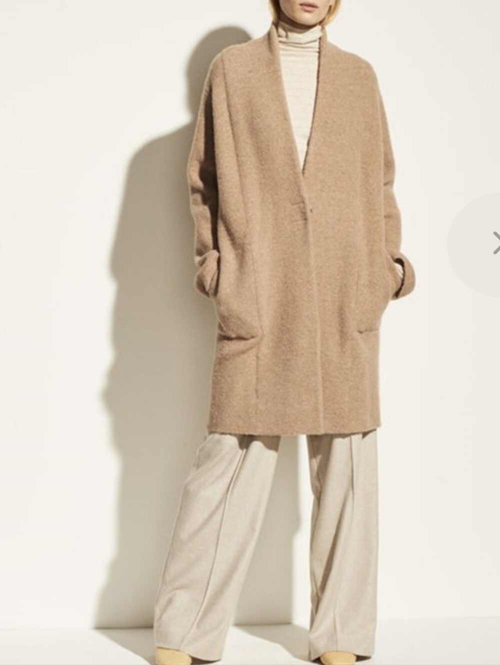 Vince Collarles Button Front Long Cardigan Sweater Tan Merino Wool Alpaca Blend
